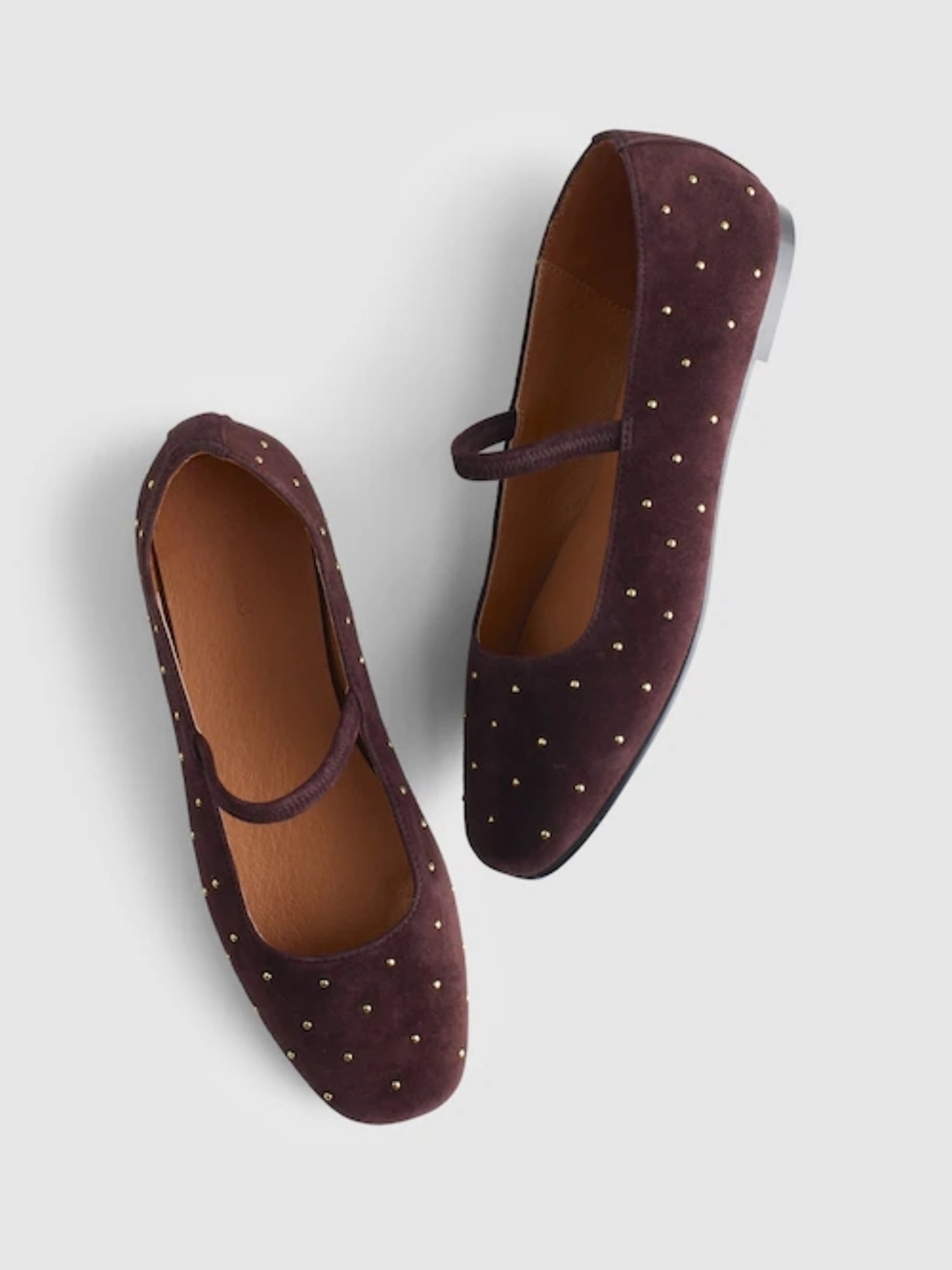 New! Madewell The Greta Ballet Flat in Stud Suede Chocolate Raisin 6